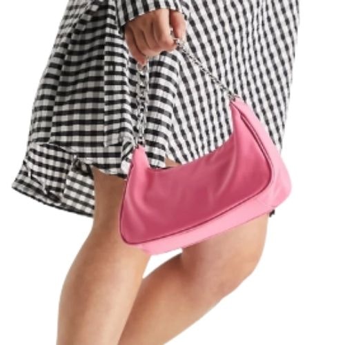 ASOS DESIGN nylon curved 90s shoulder bag with chain strap in hot pink