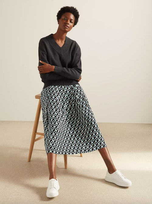 Kin Geo Pleated Skirt, Blue/Multi