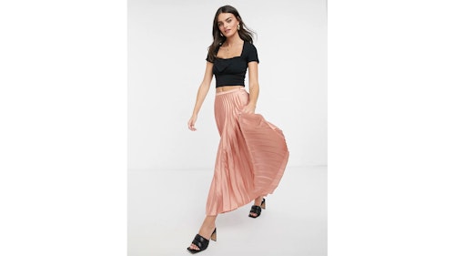 ASOS DESIGN satin pleated midi skirt in pink