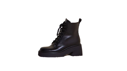 BLACK PLATFORM LACE UP ANKLE BIKER BOOTS