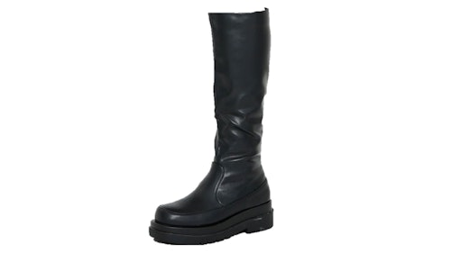 BLACK PU KNEE HIGH CHUNKY SOLE BOOTS