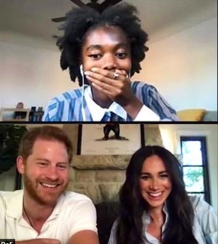 Meghan Markle and prince harry on a zoom call Meghan Markle and prince harry on a zoom call