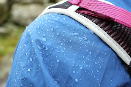 Rain beading on a waterproof jacket Rain beading on a waterproof jacket