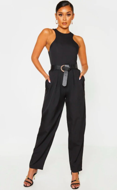 Black Racer Back Pocket Detail Jumpsuit