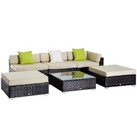 Outsunny 6 PC Rattan Sofa Coffee Table Set