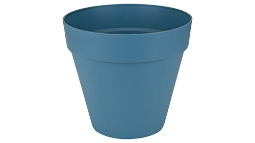 Blue planter on wheels