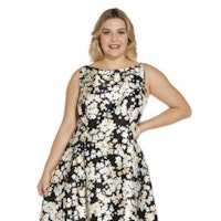 Adrianna Papell Plus Black Floral Mikado Dress