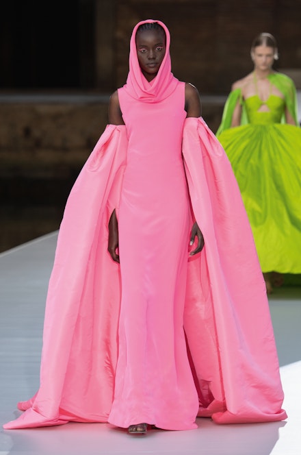 A model wearing a pink ball gown from Valentino Haute Couture A model wearing a pink ball gown from Valentino Haute Couture