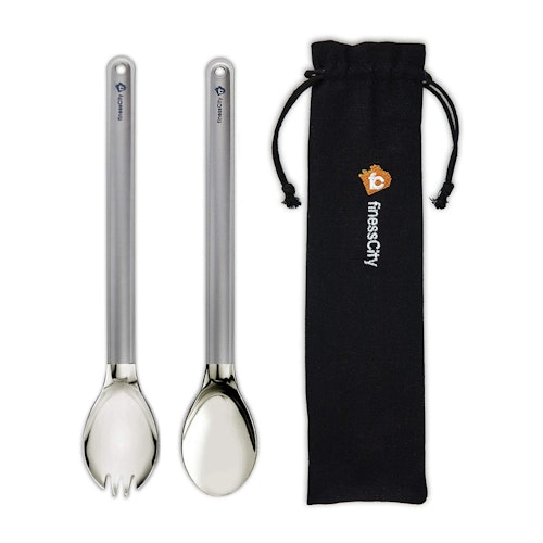 Titanium Long Handled Spork & Titanium Long Handled Spoon