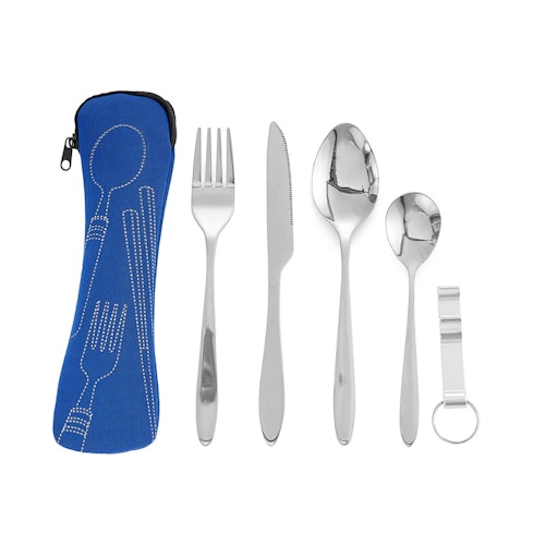 Bramble - 5 Pcs Premium Stainless Steel Portable Cutlery Set with Case - Blue