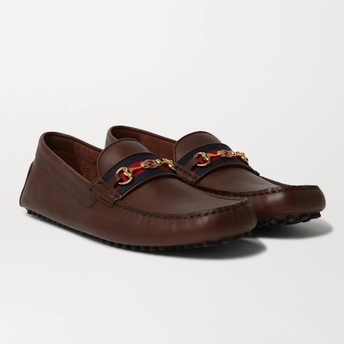 Gucci Ayrton Webbing-Trimmed Horsebit Leather Driving Shoes