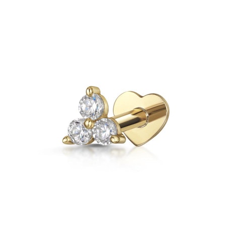 Laura Bond, 9k yellow solid gold crystal trio labret cartilage stud earring, £65