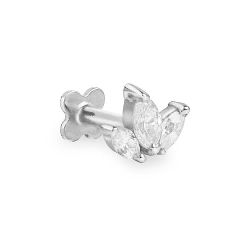 Helix & Conch, Alba 9k solid white gold internally threaded marquise cut crystal labret stud, £76