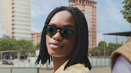 A model wearing a pair of smart glasses from Ray-Bay Stories A model wearing a pair of smart glasses from Ray-Bay Stories