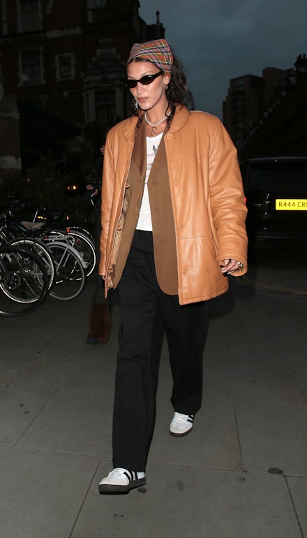 Bella Hadid wearing black trousers in London Bella Hadid wearing black trousers in London