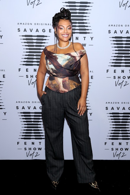 Paloma Elsesser wearing black trousers at Savage x Fenty Paloma Elsesser wearing black trousers at Savage x Fenty