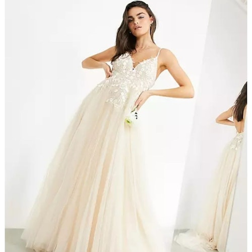 ASOS EDITION Francesca plunge wedding dress with tonal embroidery
