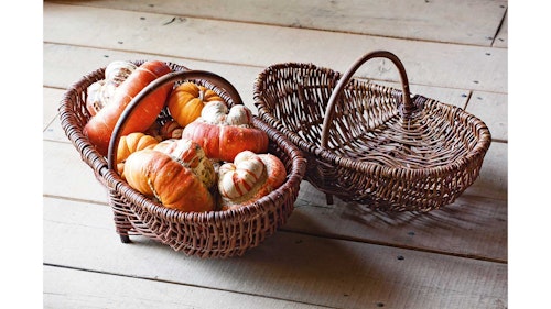 wicker garden trug full of squashes