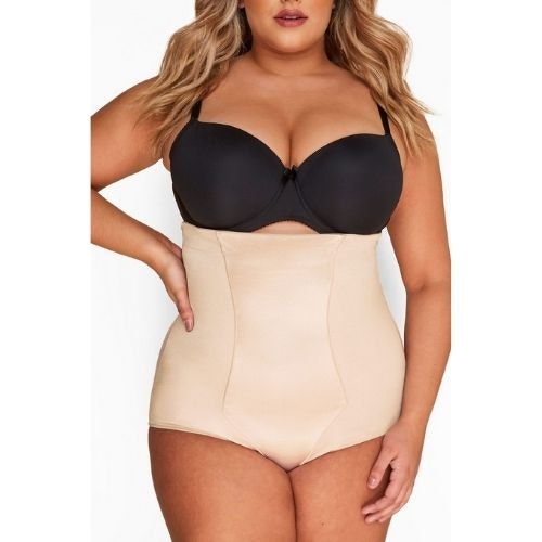 Nude Satin High Waist Control Brief