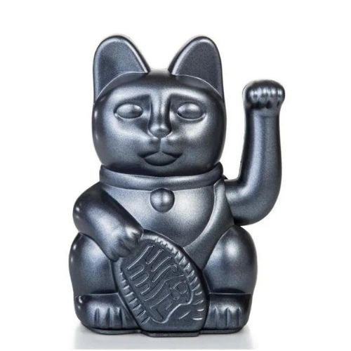 Metallic Grey Lucky Cat Waving Arm