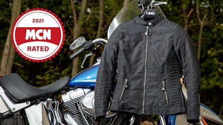 Richa Lausanne Ladies Motorcycle Jacket hanging on a handle bar Richa Lausanne Ladies Motorcycle Jacket hanging on a handle bar
