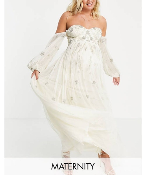 Maya Maternity Bardot Maxi Dress With Floral Sequin