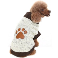 BINGPET Turtleneck Dog Sweater Brown Paw Pattern