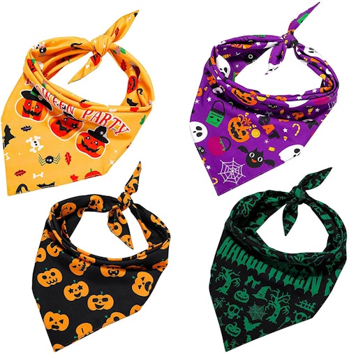AKlamater 4 PCS Halloween Pet Bandanas