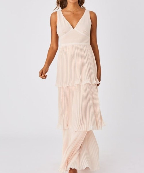 Mariska Bridesmaid Nude Tiered Hem Maxi Dress