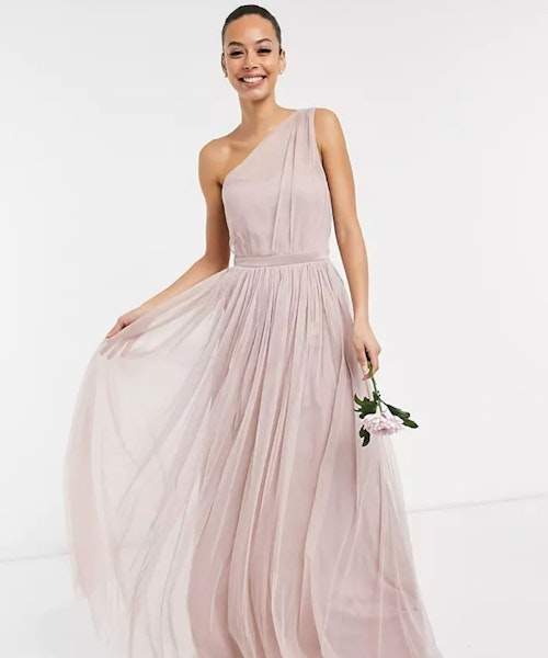 Anaya With Love Tall Bridesmaid tulle one shoulder maxi dress in pink