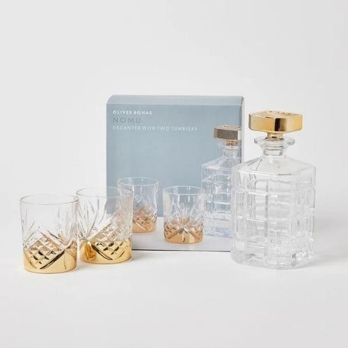 Nomu Gold Glass Decanter & Tumbler Set of Three