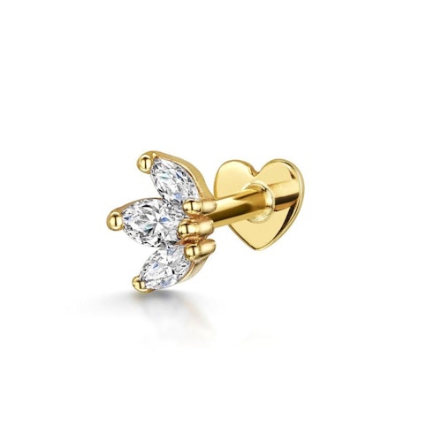 Laura Bond, 9k solid yellow gold mini crown labret cartilage stud earring, £75