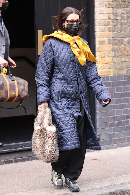 Bella Hadid wearing a quilted coat Bella Hadid wearing a quilted coat