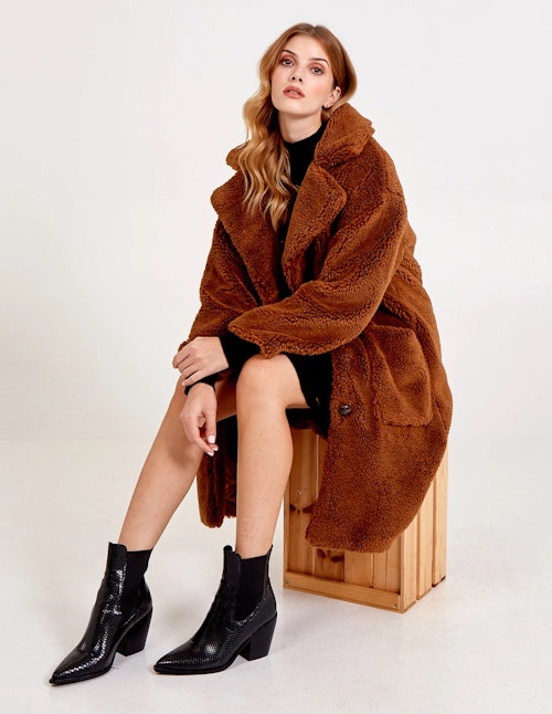 CAITLIN LONGLINE PATCH POCKET TEDDY COAT