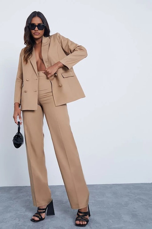 Beige Tailored Dad Trousers