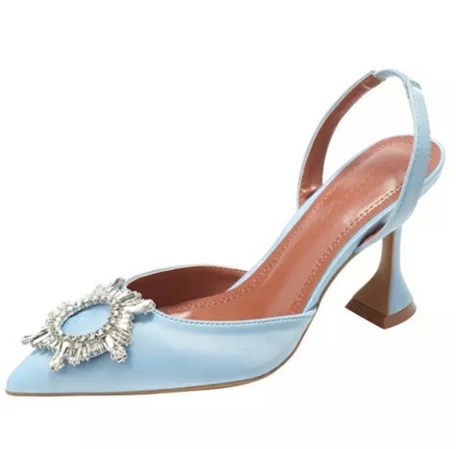 Amara Blue Satin Embellished Slingback Pumps