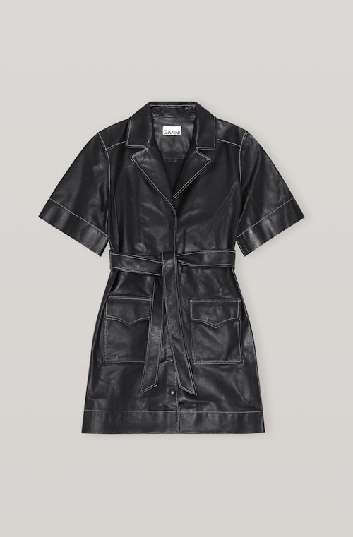 Ganni, Lamb Leather Mini Dress, WAS £525 NOW £315
