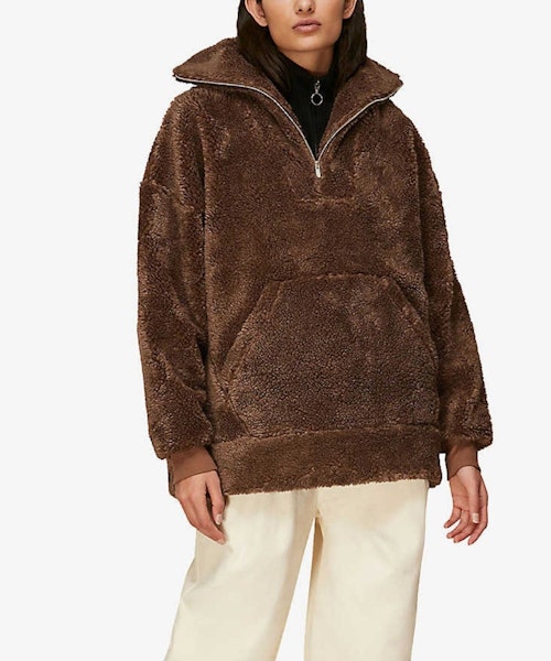 WHISTLES Zipped oversized borg sweatshirt