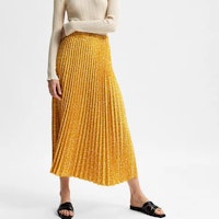 Metallic Pleated Midi Skirt