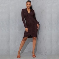 PLT Chocolate Rib Ruched Bodycon Dress
