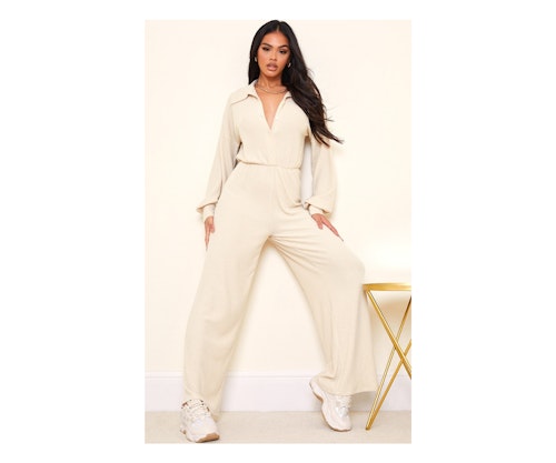 Stone Brushed Rib Shirt Style Jumpsuit