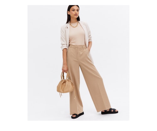 Wide Leg Tailored Trousers in Camel