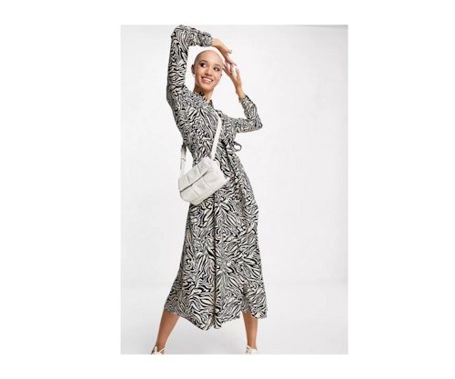 Stradivarius midi shirt dress in brown marble print