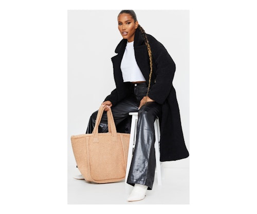 BLACK BORG LAPEL DROP ARM MAXI COAT
