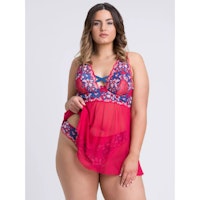 Lovehoney Plus Size Passion Flower Red Lace Babydoll Set