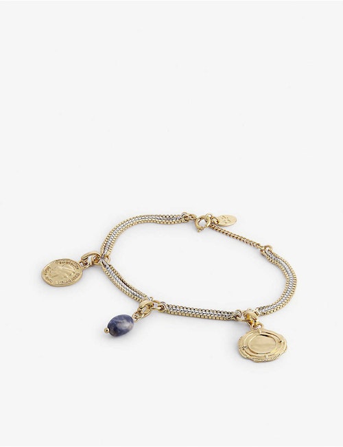 Claudie Pierlot Medallion Gold And Silver-tone Brass And Sodalite Bracelet, WAS £89, NOW £62.30