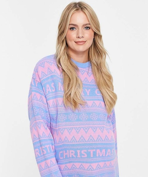 ASOS DESIGN Foundation Maternity Christmas jumper in fairisle pattern in blue