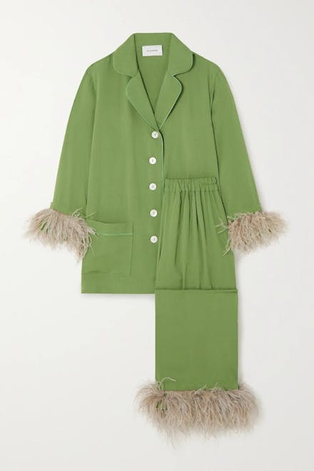 SLEEPER, Party Feather-trimmed Crepe de Chine Pyjama Set, £258.05 at Net-a-Porter The Best Outfits For Christmas Morning