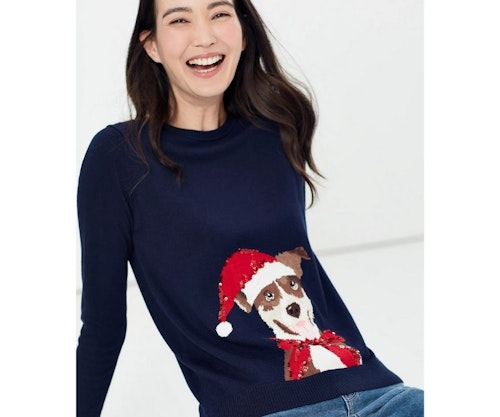 Cotton Blend Festive Dog Crew Neck Jumper