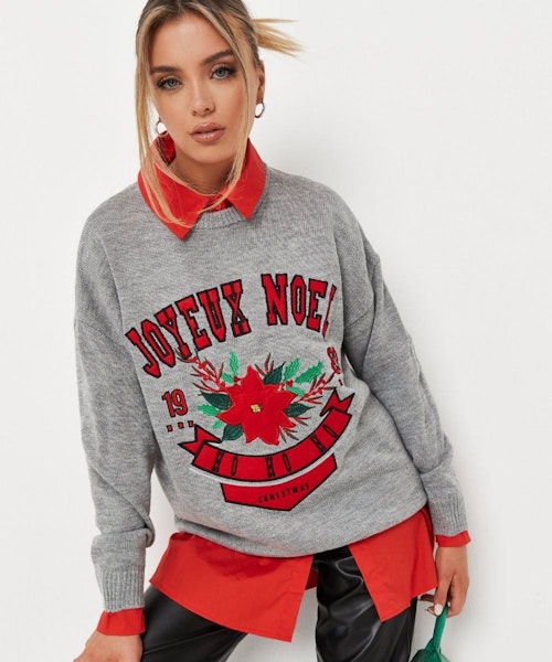 grey joyeux noel collegiate christmas jumper